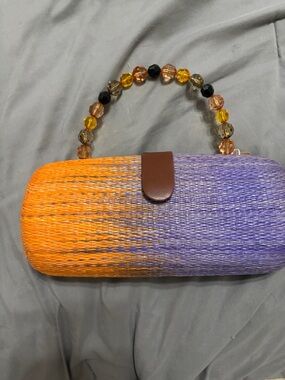 Le Sac for Kultura Orange & Purple Woven Beaded Handle Clutch (Brand New)